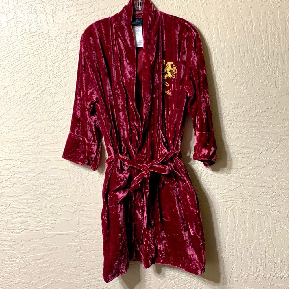 Pottery Barn Velvet Robe in Deep Red with Gold Crest Teen Size